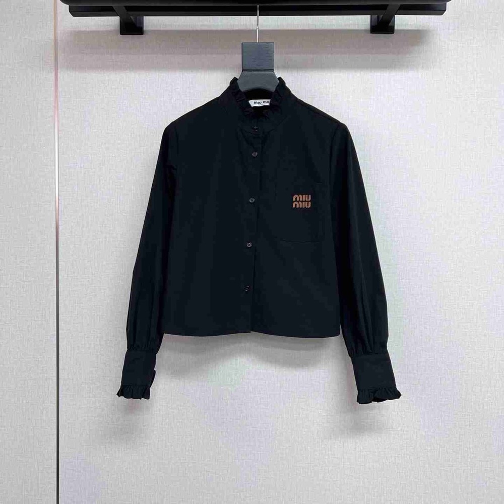 Miu Miu Dark Button Down Shirt with Ruffled Cuffs